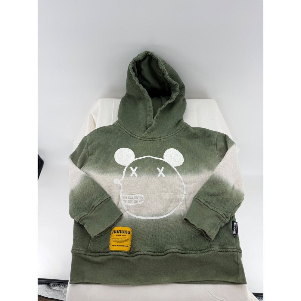 Nununu Hoodie Unisex Kids Size 3-4 Distressed Green Ombre Graphic Mouse